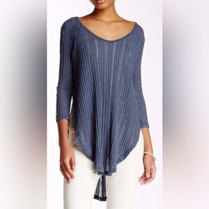 Free People Blue Ribbed Astoria Hecci Top, in denim blue